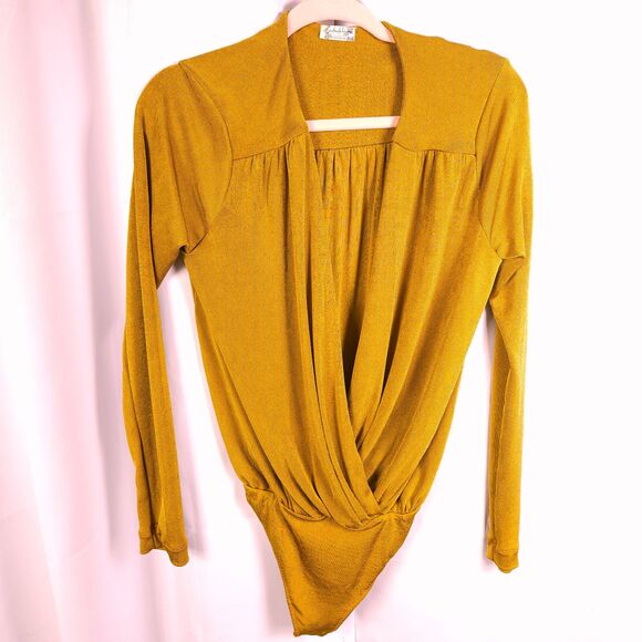 Intimately Free People Womens Large Gold Turnt Bodysuit Surplice V-Neck Stretch - Picture 1 of 9